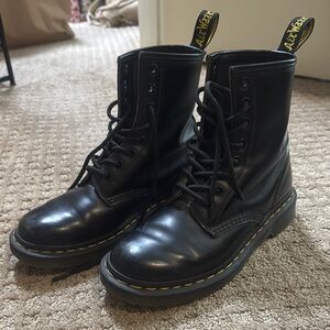 Dr. Martens Black Boots with Yellow Stitching